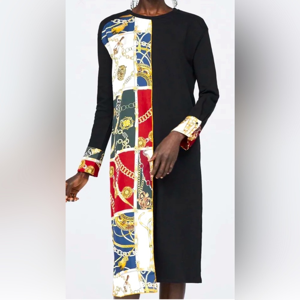 NWT ZARA Contrasting Chain Print Midi Dress Sz Large